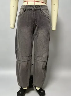 Jean à jambes larges et amples pour femme - Pantalon en denim coupe en fer à cheval avec détails de couture - Collection streetwear décontractée printemps 2026