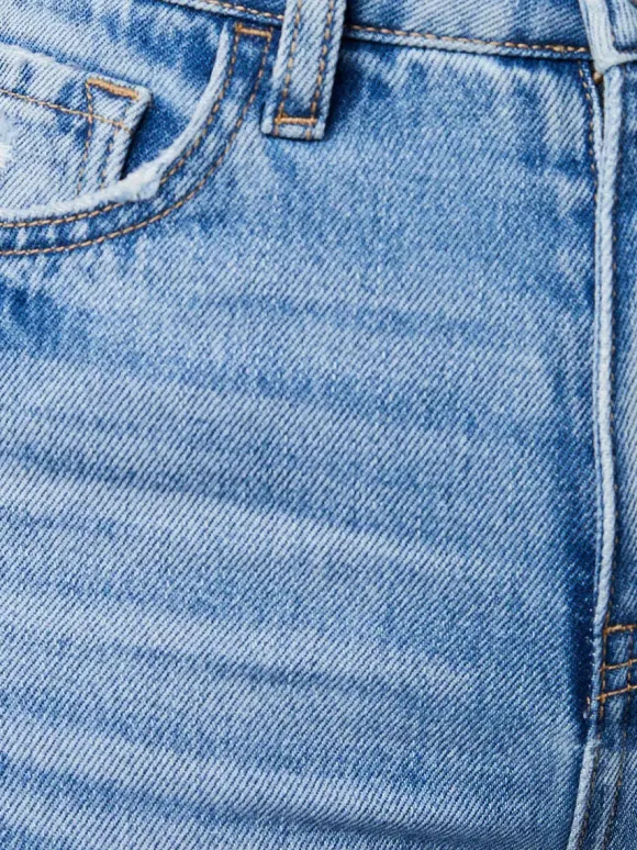 Jean large délavé pour femme - Pantalon en denim bleu clair taille haute ourlet brut coupe décontractée - Style streetwear décontracté printemps 2026