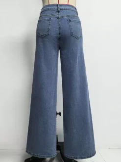 Jean large à motif c艙ur pour femme - Bleu moyen style bohème chic coupe droite - Tenue streetwear printanière 2026
