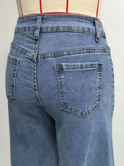 Jean large à motif c艙ur pour femme - Bleu moyen style bohème chic coupe droite - Tenue streetwear printanière 2026