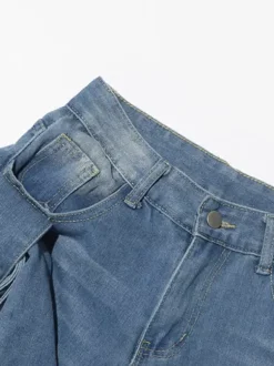 Jean large à n艙ud papillon pour femme - Bleu moyen style Y2K taille haute coupe baggy - Collection streetwear printemps 2026