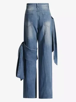 Jean large à n艙ud papillon pour femme - Bleu moyen style Y2K taille haute coupe baggy - Collection streetwear printemps 2026