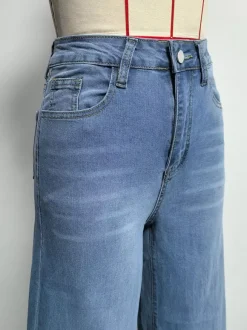Jean palazzo à jambes larges pour femme - Denim bleu clair rétro taille haute minimaliste évasé - Tenues de vacances d'été 2026