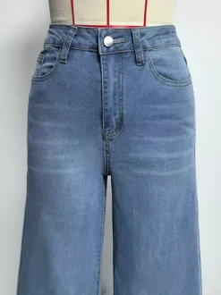 Jean palazzo à jambes larges pour femme - Denim bleu clair rétro taille haute minimaliste évasé - Tenues de vacances d'été 2026