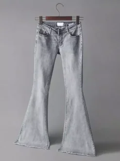 Jean Pantalons en Denim Bas Evasée à Zip avec Poches Unicolore