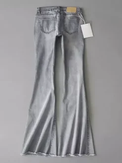 Jean Pantalons en Denim Bas Evasée à Zip avec Poches Unicolore