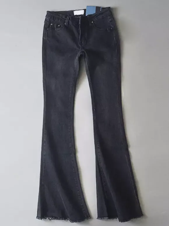 Jean Pantalons en Denim Bas Evasée à Zip avec Poches Unicolore