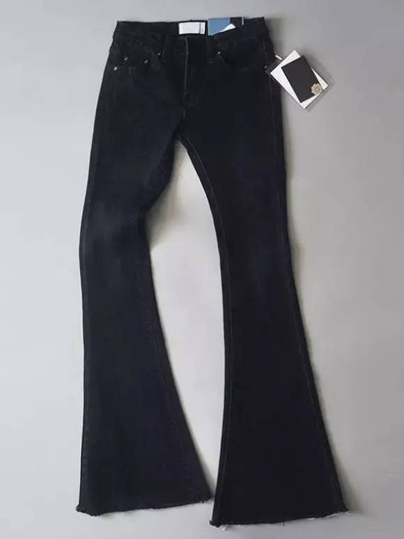 Jean Pantalons en Denim Bas Evasée à Zip avec Poches Unicolore