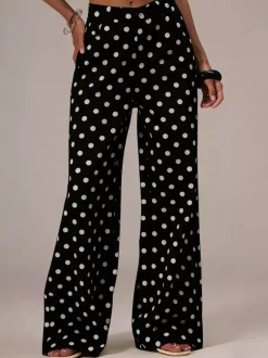 Jean à pois à jambes larges pour femme - Pantalon droit rétro non élastique - Streetwear chic printemps 2026