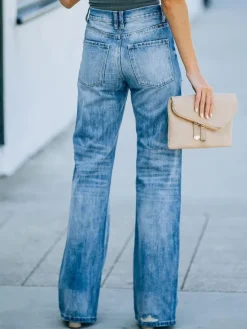 Jeans Femme Jeans Décontractés En Coton Pantalon À Pattes D'éléphant
