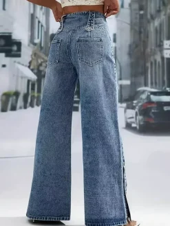 Jeans femme larges sexy en coton décontractés à boutons