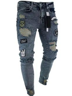 Jeans pour hommes Jeans pour hommes Chic en détresse Design antique Skinny Light Blue Sky Deep Blue