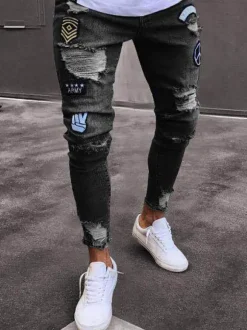 Jeans pour hommes Jeans pour hommes Chic en détresse Design antique Skinny Light Blue Sky Deep Blue