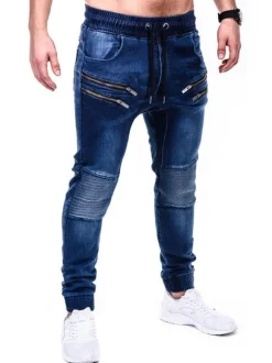 Jeans pour hommes Pantalon en denim bleu skinny à motif antique vieilli chic