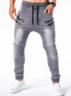 Jeans pour hommes Pantalon en denim bleu skinny à motif antique vieilli chic