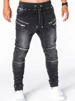 Jeans pour hommes Pantalon en denim bleu skinny à motif antique vieilli chic