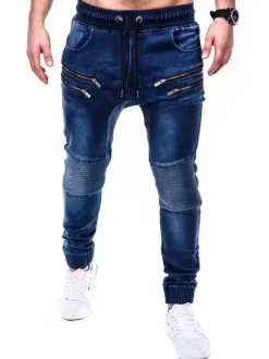 Jeans pour hommes Pantalon en denim bleu skinny à motif antique vieilli chic