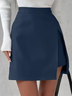 Jupe bleu marine foncé taille haute fendue superposition jupes décontractées d'été