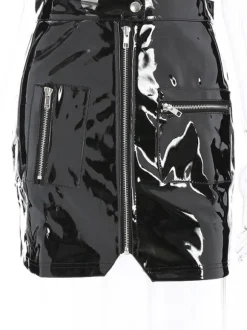 Jupe Courte Moulante Femme en Cuir Synthétique Vernis Sexy Coupe Cintrée à Zip avec Poches Unicolore