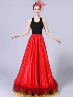 Jupe De Danse 2026 En Couches De Flamenco Rouge Long Costume De Danse Déguisements Halloween