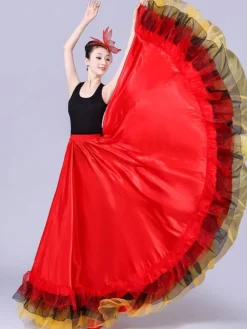 Jupe De Danse 2026 En Couches De Flamenco Rouge Long Costume De Danse Déguisements Halloween