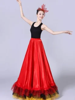 Jupe De Danse 2026 En Couches De Flamenco Rouge Long Costume De Danse Déguisements Halloween