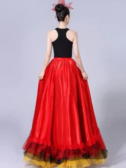Jupe De Danse 2026 En Couches De Flamenco Rouge Long Costume De Danse Déguisements Halloween