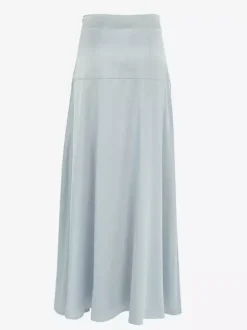 Jupe en satin gris avec fente taille haute couleur unie jupe longue d'été trapèze pour femme 2026