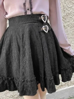 Jupe gothique lolita jupes lolita à volants et 艙illets noirs