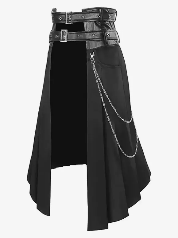 Jupe Homme Vintage Noire Rétro Plissée Asymétrique Gothique Steampunk Costumes