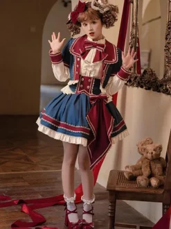 Jupe idole lolita n艙uds bleu profond 艙illets jupes lolita