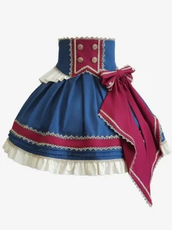 Jupe idole lolita n艙uds bleu profond 艙illets jupes lolita