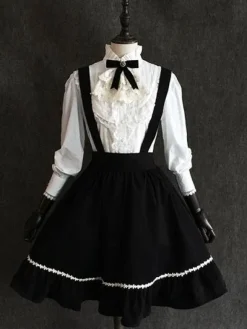 Jupe lolita excellente noire classique en chiffon impression à volants Déguisements Halloween