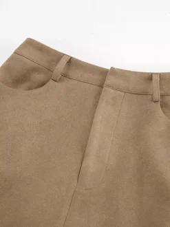 Jupe longue en faux daim pour femme - Chic fendue sur le devant taille haute - Collection streetwear printemps 2026 luxe discret