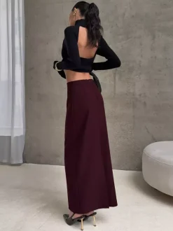 Jupe longue fendue au dos pour femme - Élégante jupe droite taille haute - Tenue de bureau luxueuse et discrète 2026
