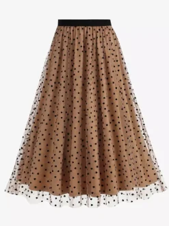 Jupe longue élégante en tulle à motif c艙ur pour femme - Jupe longue trapèze taille haute en maille vaporeuse - Tenue de soirée printemps-été 2026
