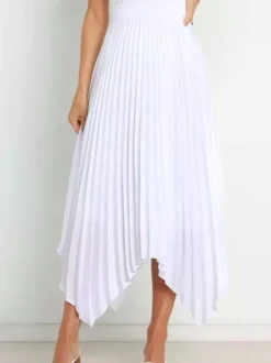 Jupe Longue Plissé Marron Irrégulière Taille Haute Polyester Bas Pour Femmes