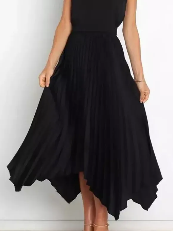 Jupe Longue Plissé Marron Irrégulière Taille Haute Polyester Bas Pour Femmes