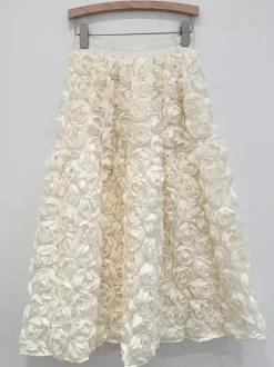 Jupe longue rose 3D couleur unie pour fête d'anniversaire jupe trapèze pour femme 2026
