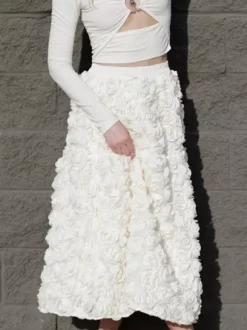 Jupe longue rose 3D couleur unie pour fête d'anniversaire jupe trapèze pour femme 2026
