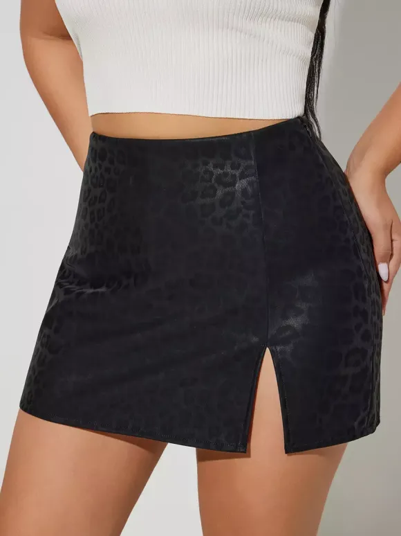 Jupe moulante mini en similicuir taille haute avec fente latérale pour femme 2026