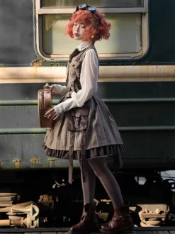 Jupe Steampunk Lolita SK Infanta Coffee Brown Détails en métal Mélange de coton Velours Lolita Overskirt Outfits