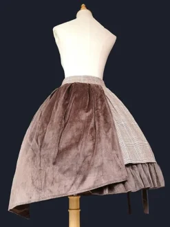 Jupe Steampunk Lolita SK Infanta Coffee Brown Détails en métal Mélange de coton Velours Lolita Overskirt Outfits