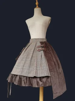 Jupe Steampunk Lolita SK Infanta Coffee Brown Détails en métal Mélange de coton Velours Lolita Overskirt Outfits