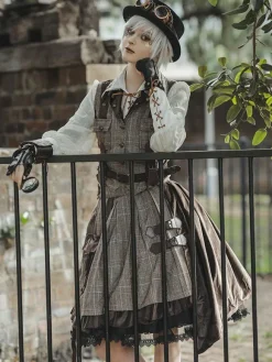 Jupe Steampunk Lolita SK Infanta Coffee Brown Détails en métal Mélange de coton Velours Lolita Overskirt Outfits