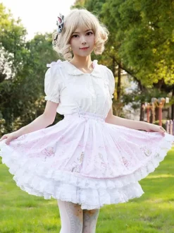 Jupe Harajuku Mode Lolita SK Cardcaptor Sakura Imprimé Fleuri Volants Lolita