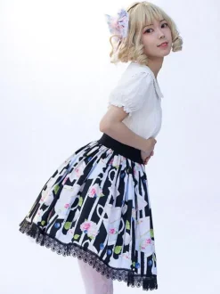 Jupe Harajuku mode Lolita SK Cardcaptor Sakura imprimé fleuri noir volants