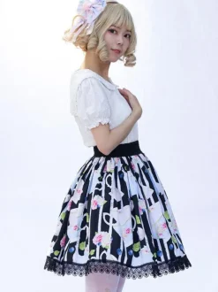 Jupe Harajuku mode Lolita SK Cardcaptor Sakura imprimé fleuri noir volants