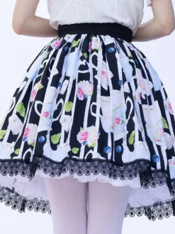 Jupe Harajuku mode Lolita SK Cardcaptor Sakura imprimé fleuri noir volants