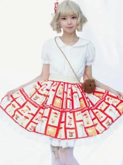 Jupe Idol Lolita SK Jupes Lolita À Volants Rouges À Imprimée Fleurie